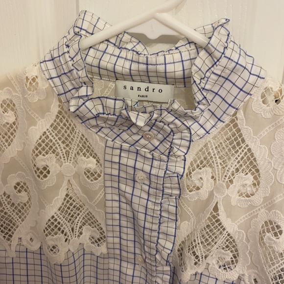 Cute Sandro Vintage Blouse with White Lace - Picture 4 of 8